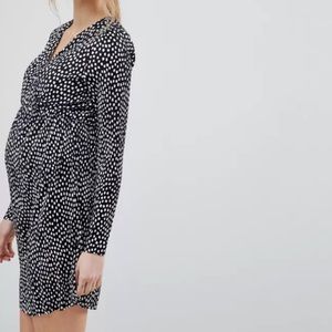 ASOS DESIGN Maternity Plisse Wrap Dress In Blurred dot